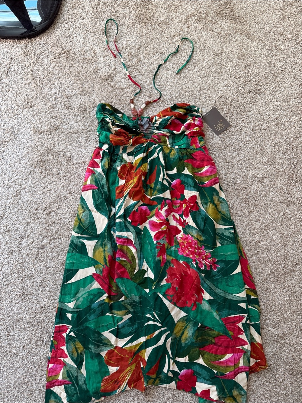 Strapless Tropical Maxi Dress in Green & Pink Floral